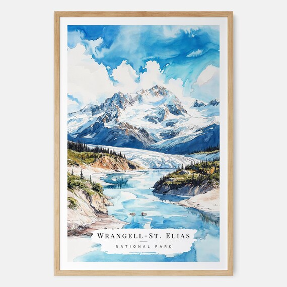 Wrangell Saint Elias National Park Glacier Watercolor Travel Poster