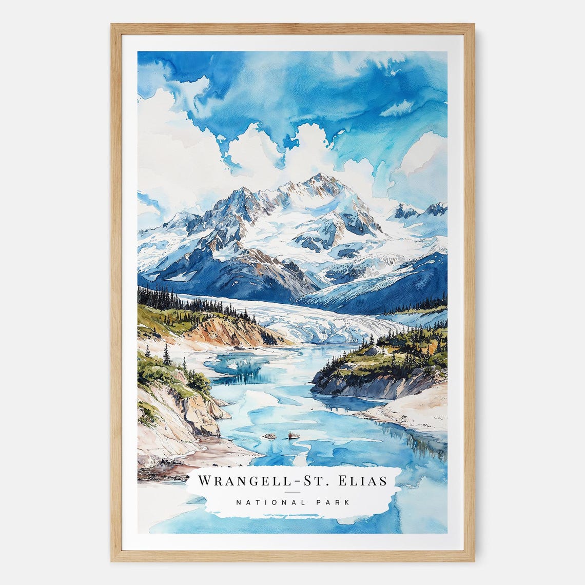 Wrangell Saint Elias National Park Glacier Watercolor Travel Poster