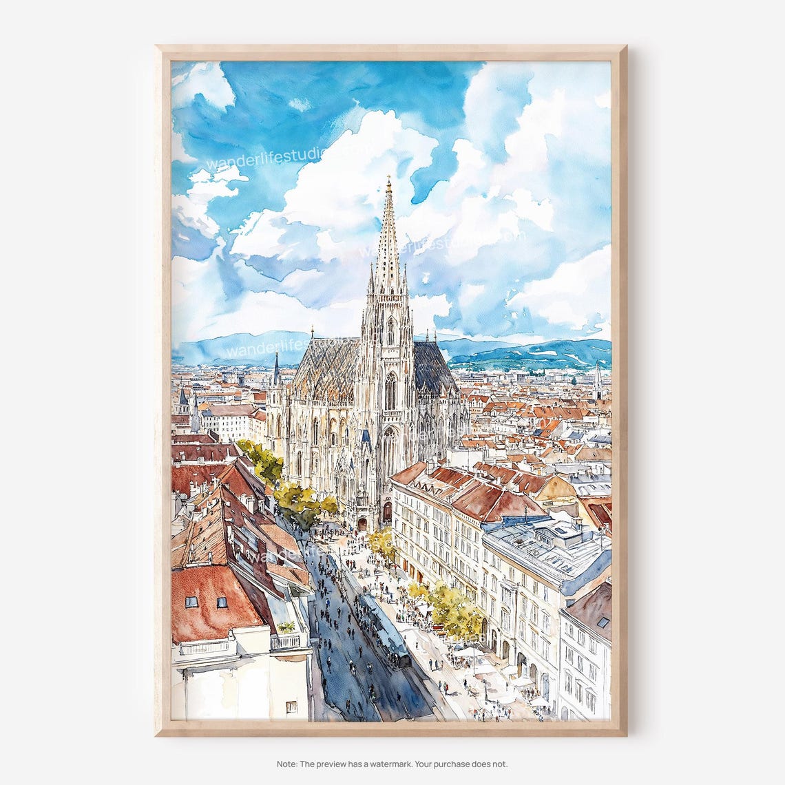 St Stephen's Cathedral Vienna Old Town Watercolor Landmark Poster