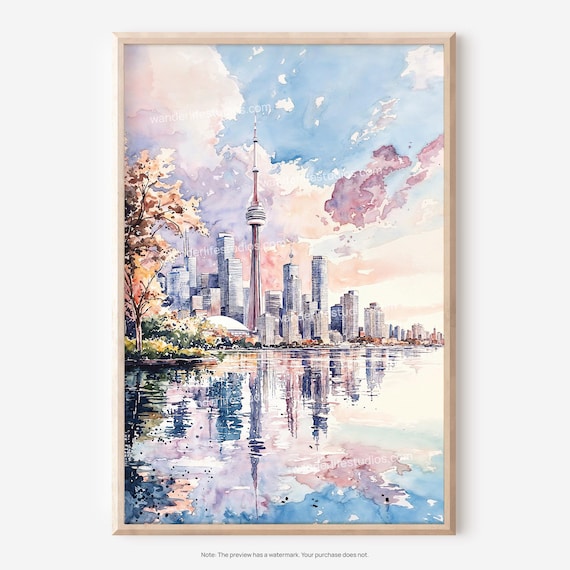 Toronto Cityscape Wall Art Watercolor Style