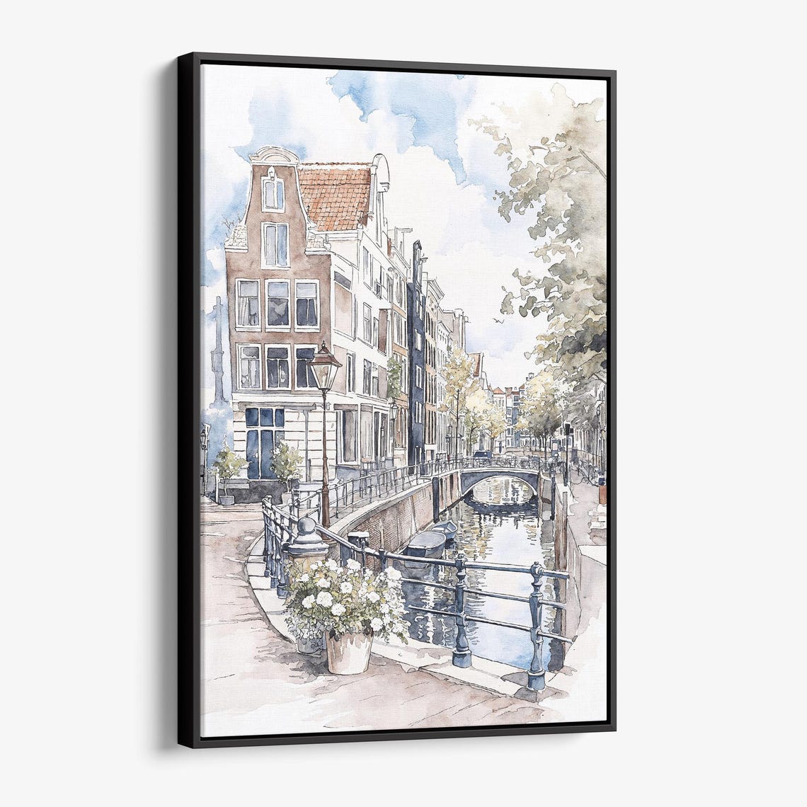 Amsterdam Canal District Watercolor Charming Canal Houses Art Poster