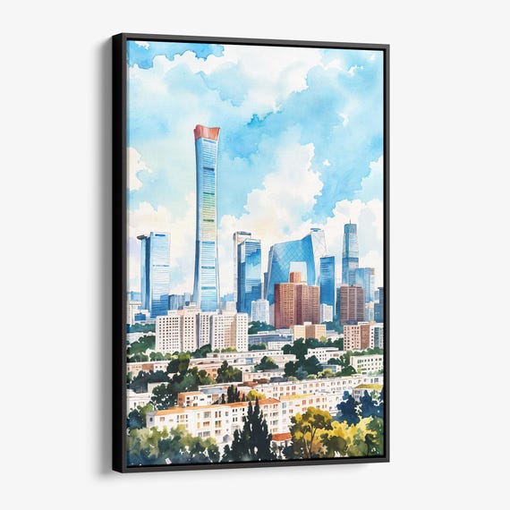 Beijing Skyline Canvas Print Watercolor Urban Cityscape Wall Art