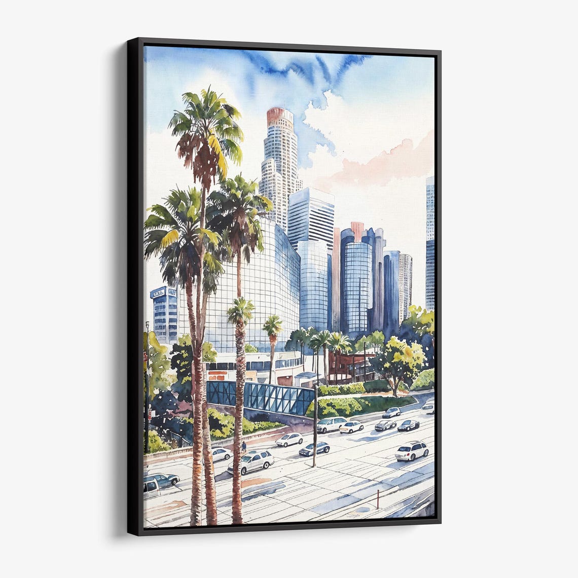 Los Angeles Downtown Canvas Print Urban Watercolor Skyline Wall Art