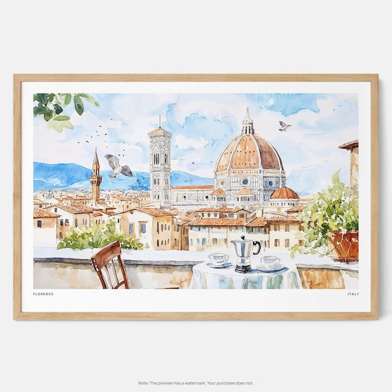 Florence Italy Watercolor Art Print, Cathedral View