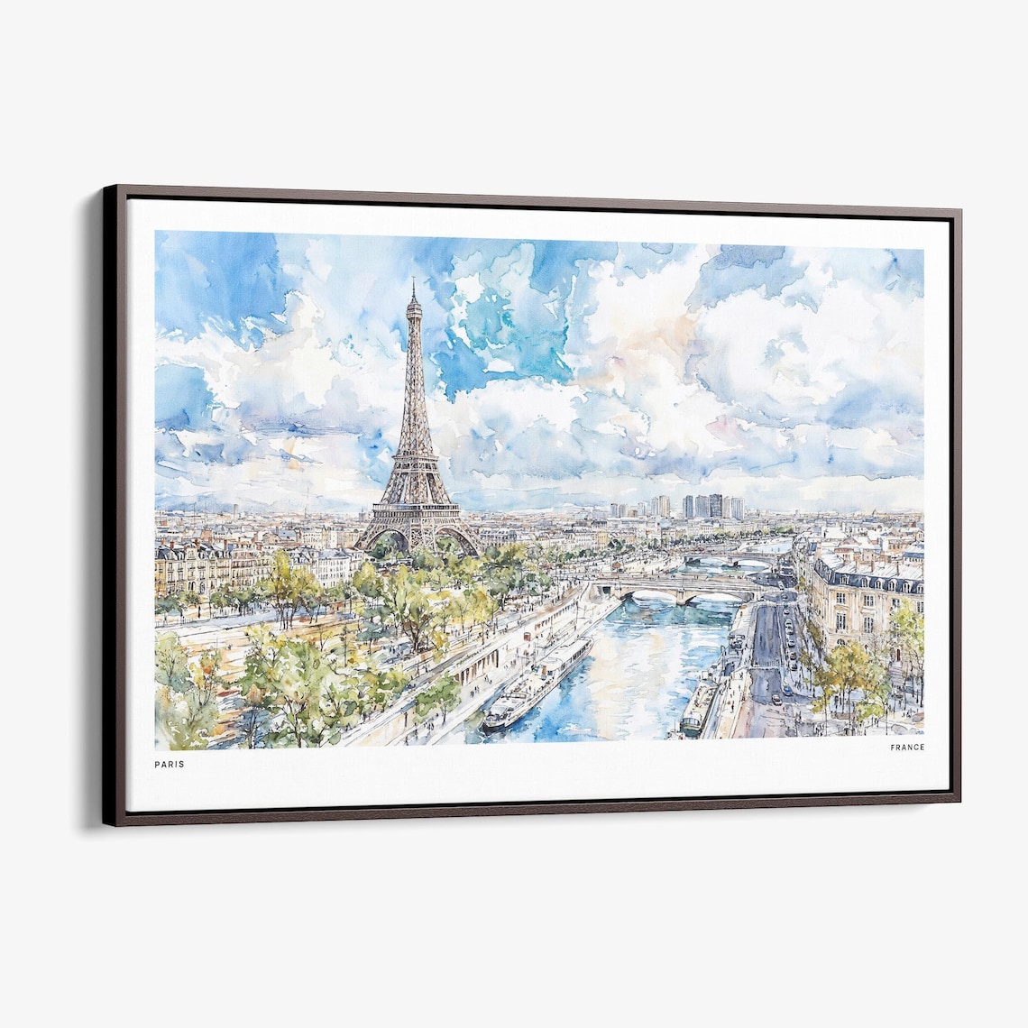 Eiffel Tower Paris Seine River Watercolor France Travel Poster