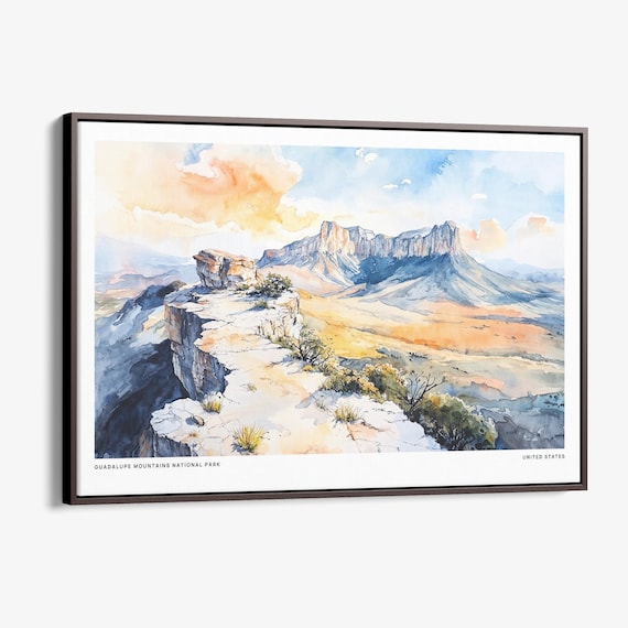 Guadalupe Mountains National Park Watercolor Desert Canyon Overlook Poster