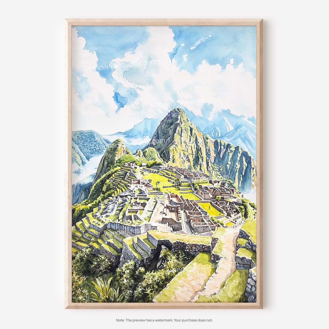 Machu Picchu Wall Art Watercolor Landscape Design