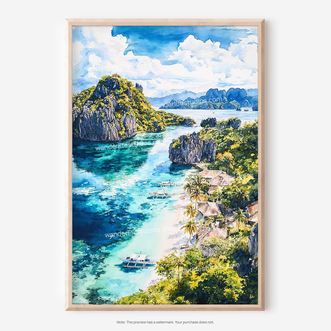 Palawan Philippines El Nido Karst Lagoon Watercolor Art Poster