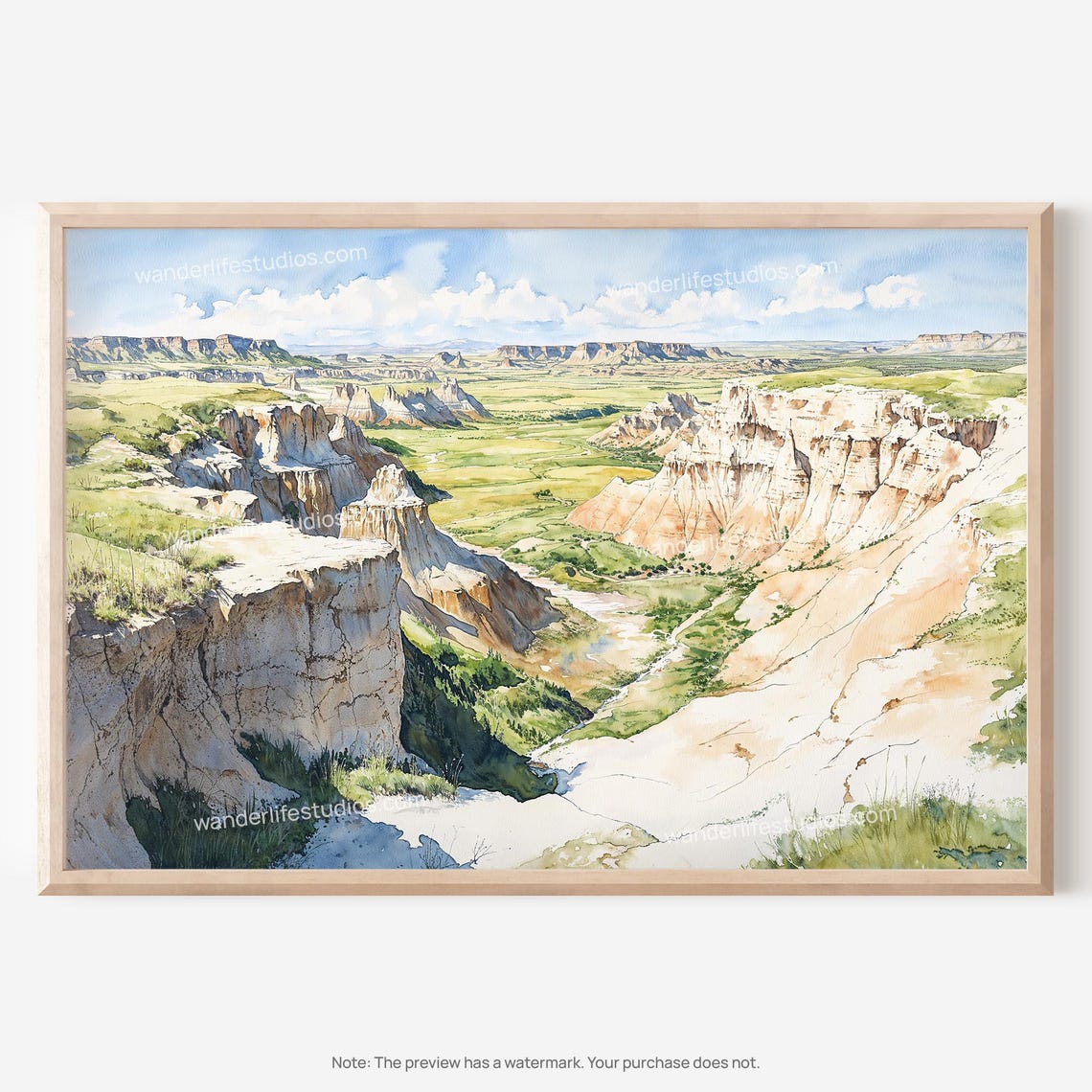Eroded Desert Buttes Canyon Watercolor Southwest Landscape Poster