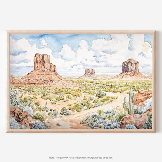 Monument Valley Art Desert Landscape Watercolor Wall As