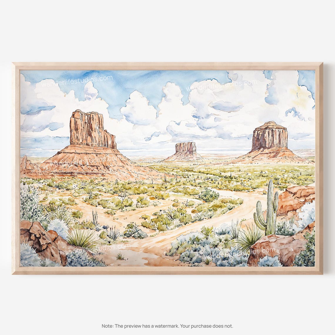 Monument Valley Desert Buttes Cactus Watercolor Travel Poster