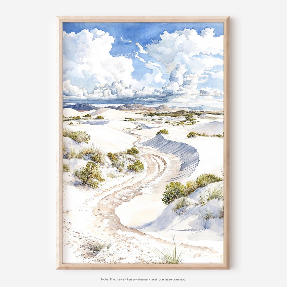 White Sands National Park Watercolor Desert Dunes Landscape Poster