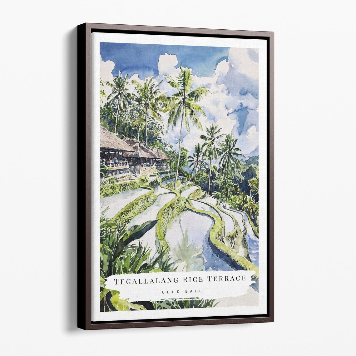 Tegallalang Rice Terrace Paddy Ubud Bali Watercolor Travel Poster