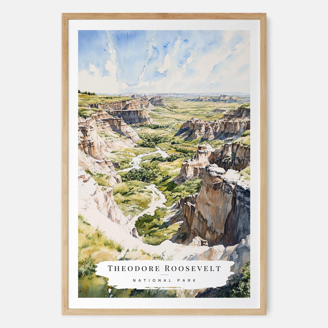 Theodore Roosevelt National Park Badlands Watercolor Travel Poster