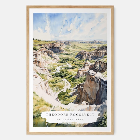 Theodore Roosevelt National Park Badlands Watercolor Travel Poster