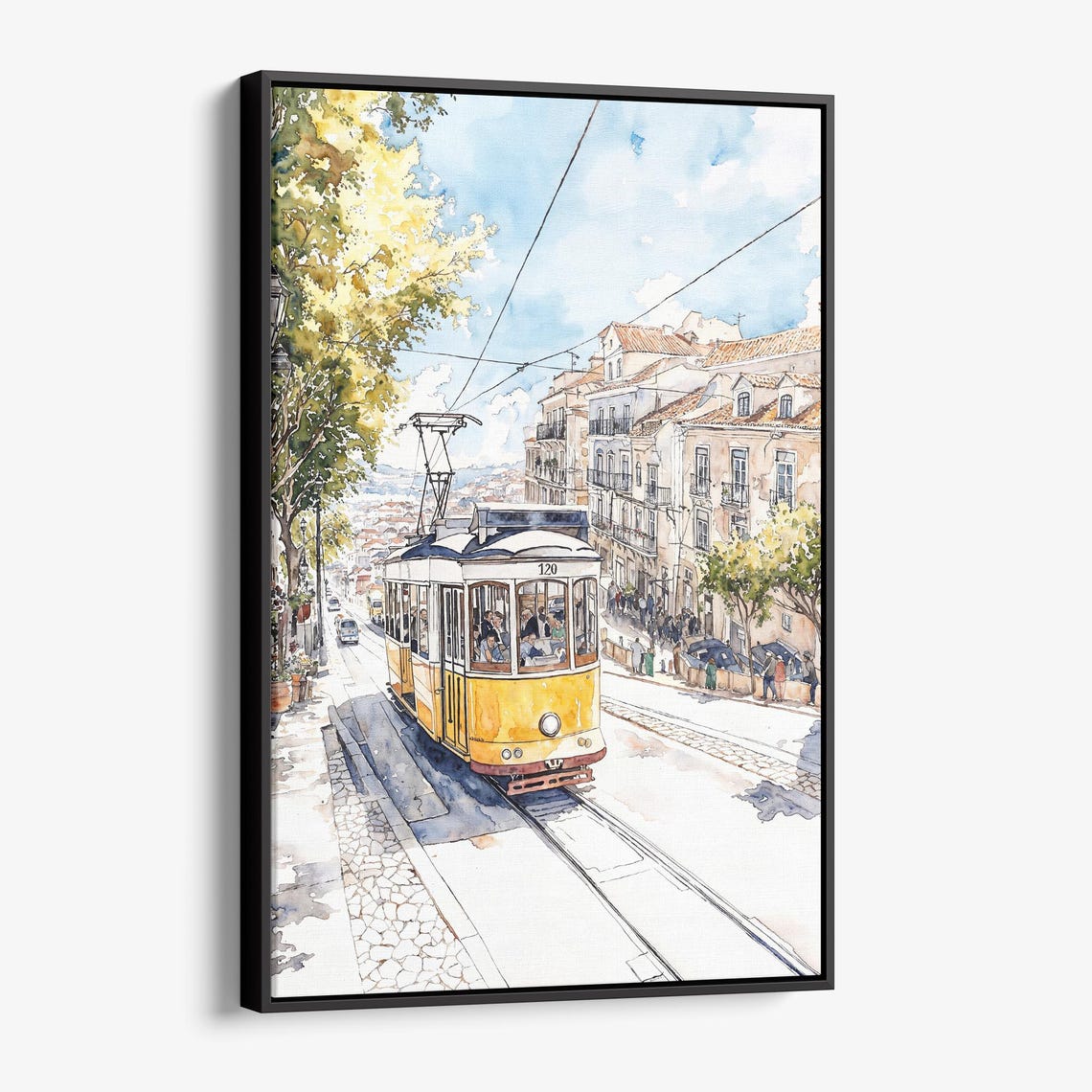 Lisbon Tram Canvas Print Watercolor Cityscape Wall Art