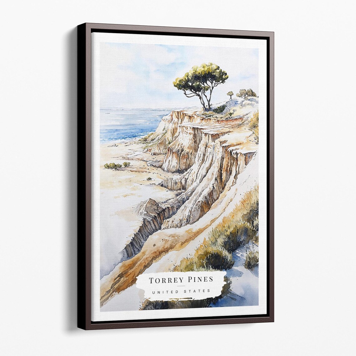Torrey Pines United States Coastal Cliffs Watercolor Scenic Poster