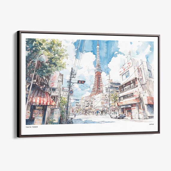 Tokyo Tower Watercolor Canvas Print Urban Landscape Wall Art