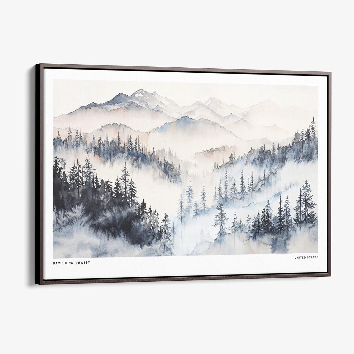 Pacific Northwest Watercolor Canvas Print Mountain Landscape Wall Art