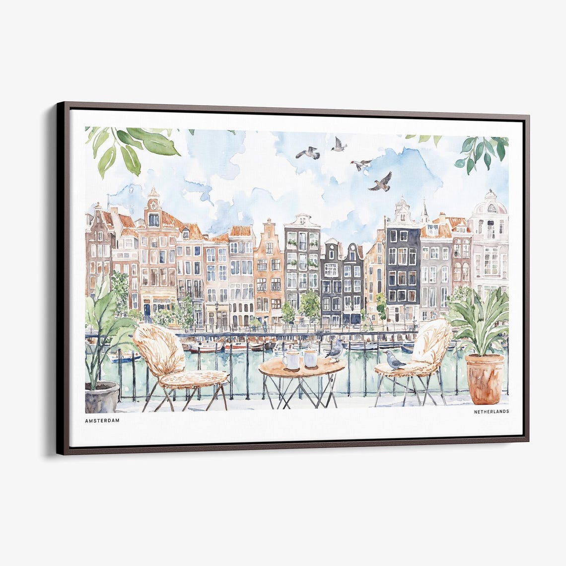 A Morning In Amsterdam Canvas Print Watercolor Cityscape Wall Art