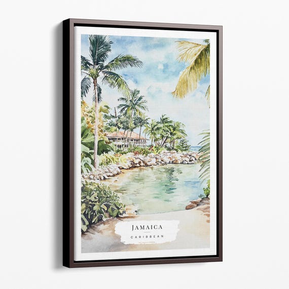 Jamaica Watercolor Canvas Art Print Tropical Island Wall Decor
