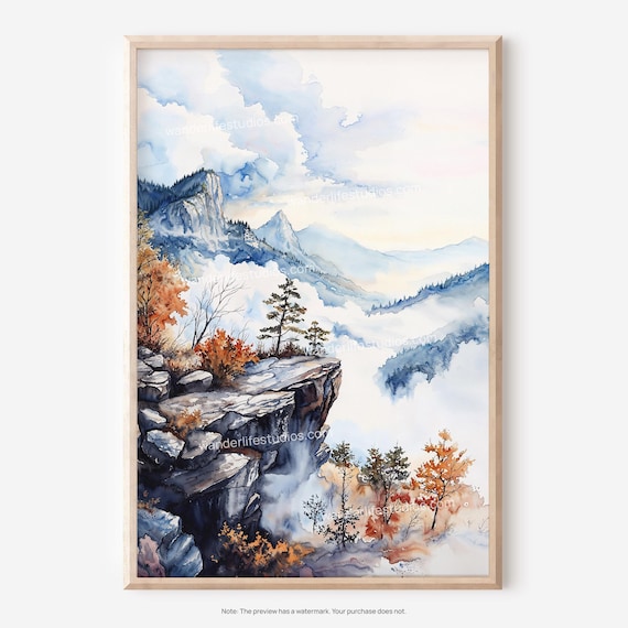 Shenandoah National Park Autumn Overlook Watercolor Mountain Poster