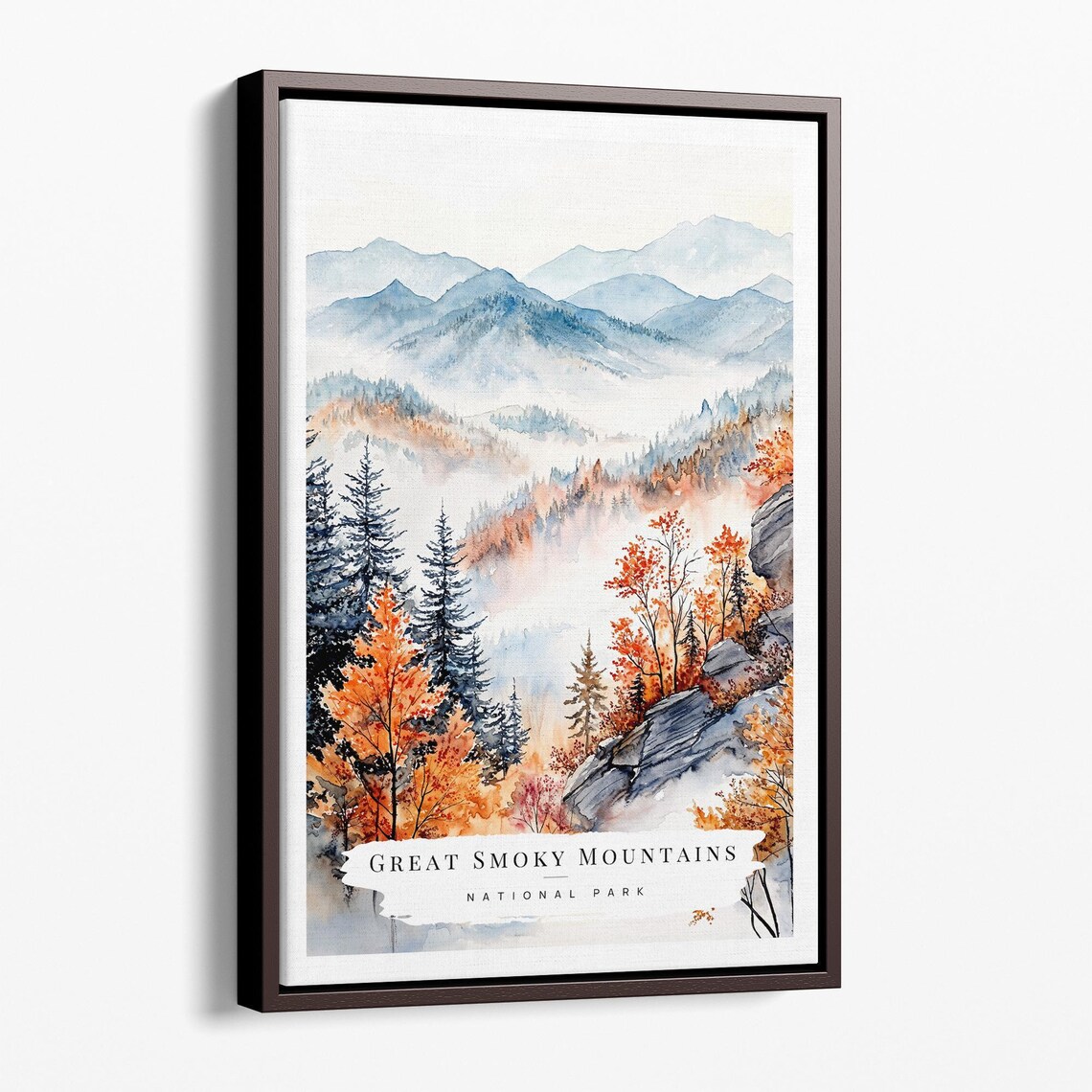 Great Smoky Mountains National Park Watercolor Misty Fall Travel Poster