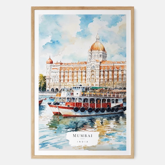 Mumbai Watercolor Art India City Wall Travel Gift Decor Coastal Print Lover Cityscape