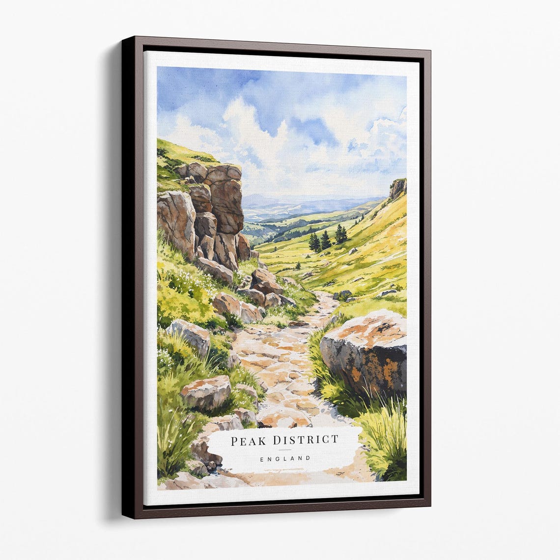 Peak District England Rocky Valley Trail Watercolor Travel Poster