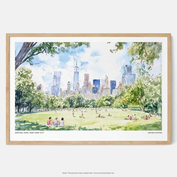 Central Park Watercolor Urban Landscape Art Print