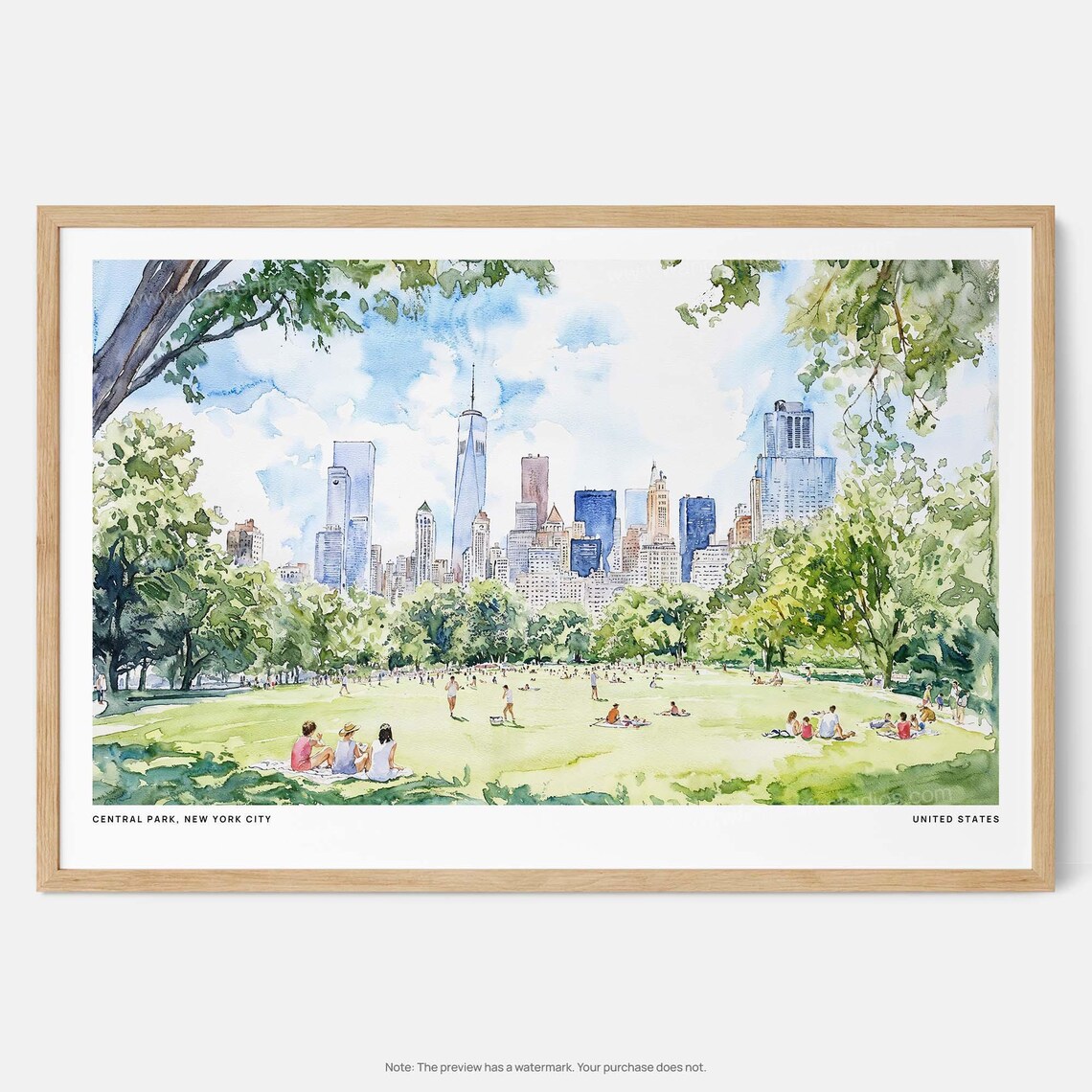 Central Park Watercolor Urban Landscape Art Print