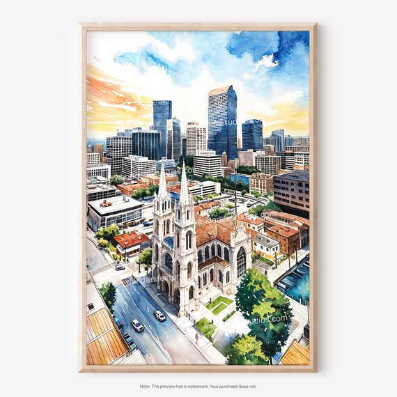Denver Skyline Wall Art Watercolor Landscape