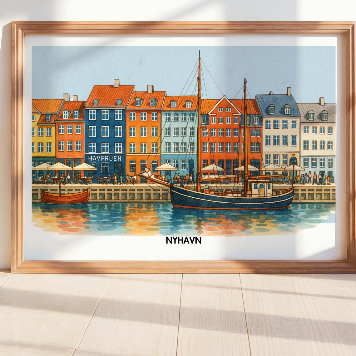 Nyhavn Copenhagen Colorful Harbor Waterfront Illustrated Travel Poster