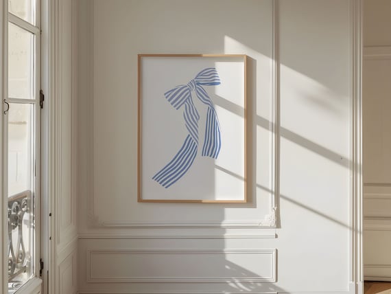 Blue Striped Hair Bow Coquette Vintage Balletcore Room Poster