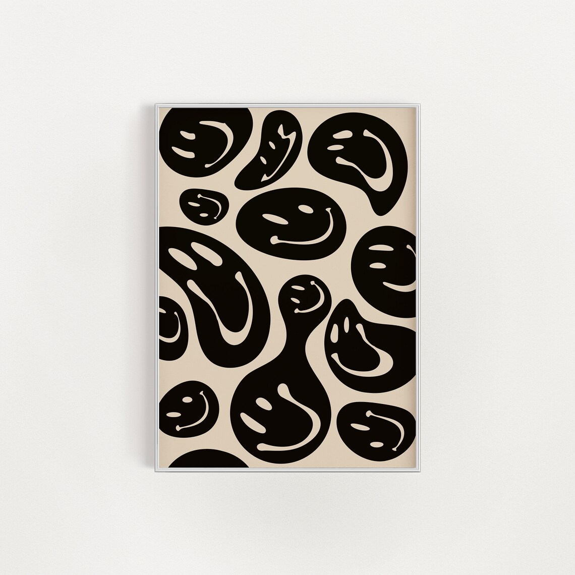 Melted Smiley Retro Poster Print, Beige Accent