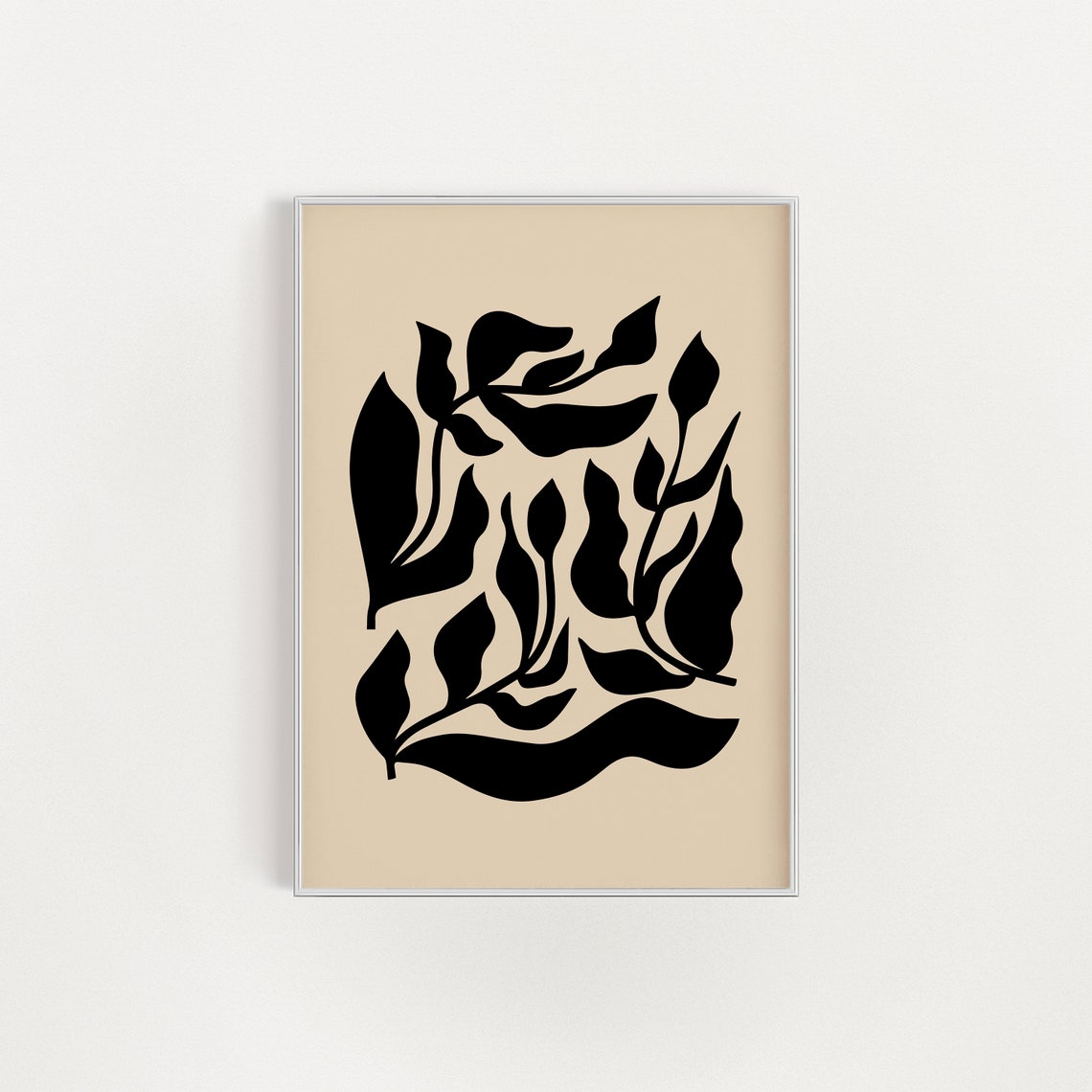 Black Botanical Leaves Beige Matisse Style Abstract Art Poster