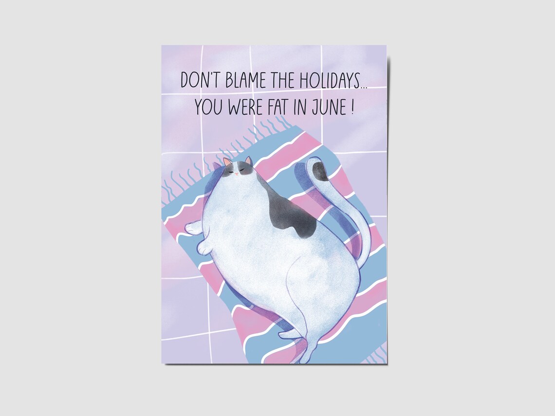 Funny Fat Cat Beach Towel Quote Christmas Holiday Card Art Print