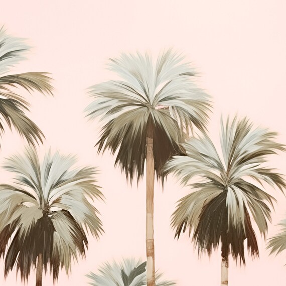 Pastel Pink Palm Trees Tropical Coastal Painting Wall Poster