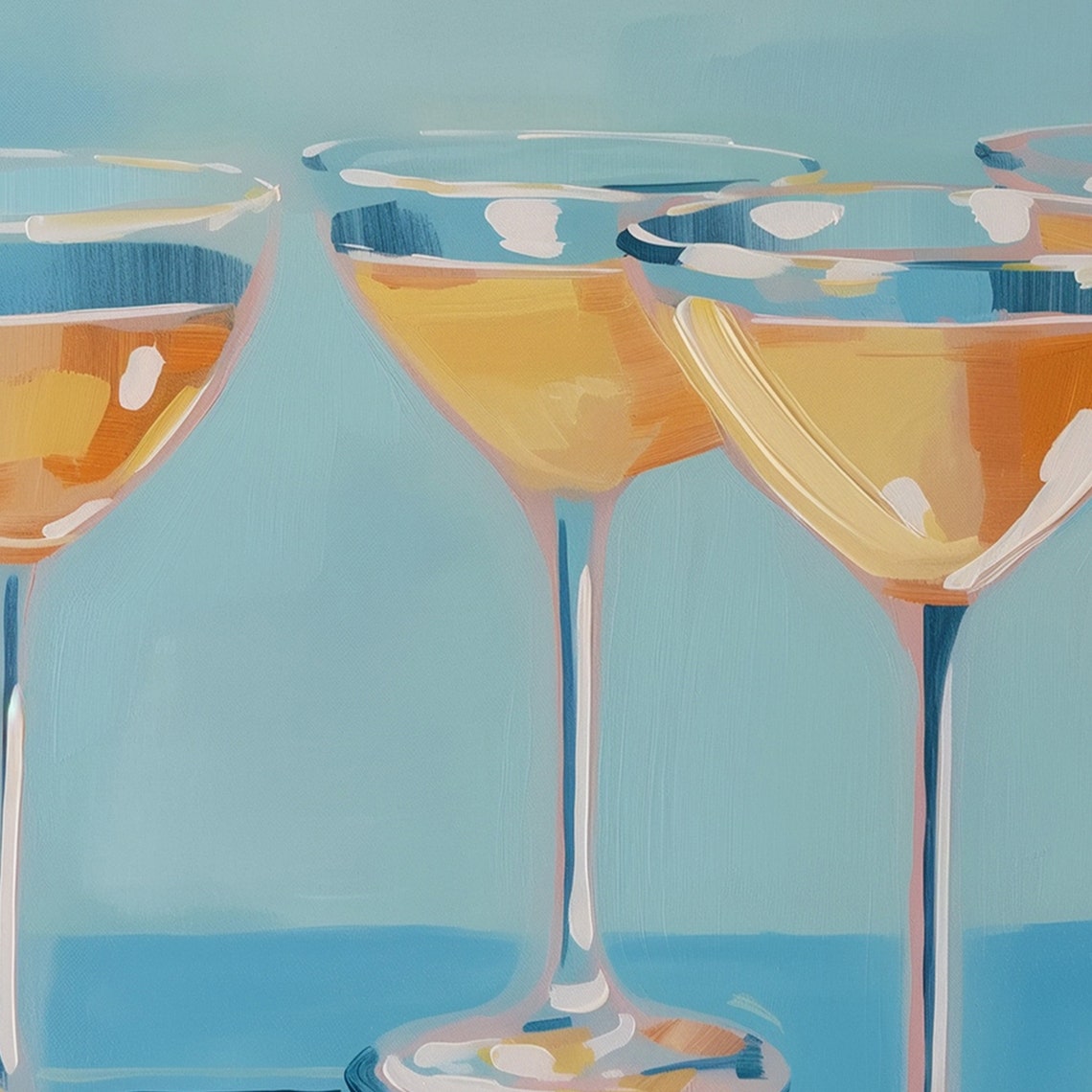 Golden Cocktail Coupes On Teal Painterly Bar Cart Art Poster