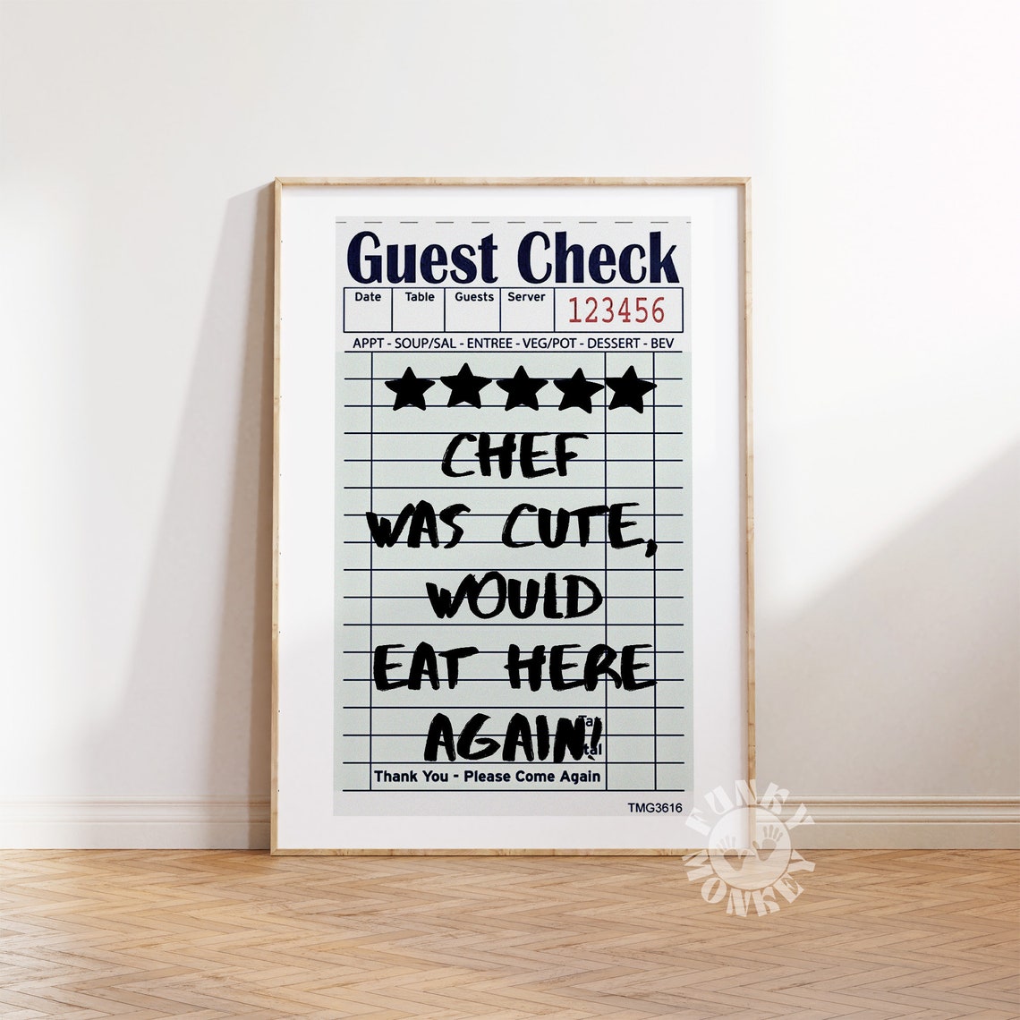 Chef Was Cute Five Star Guest Check Retro Receipt Poster Kitchen Art