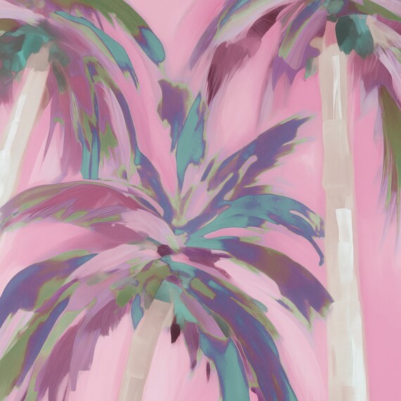 Pink Teal Palm Trees Abstract Tropical Painting Coastal Girly Poster