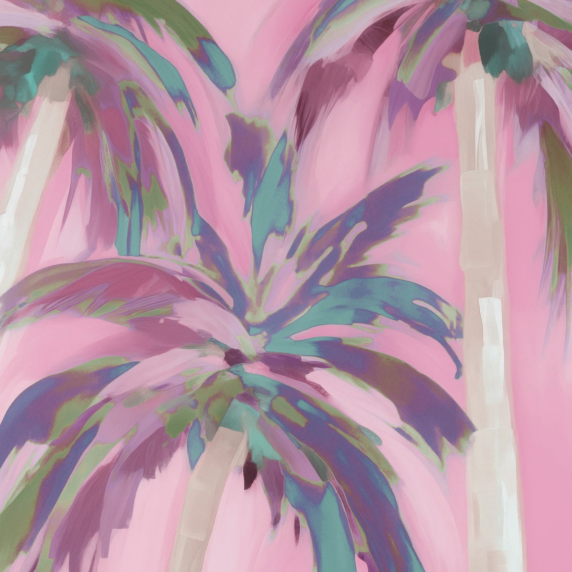 Pink Teal Palm Trees Abstract Tropical Painting Coastal Girly Poster