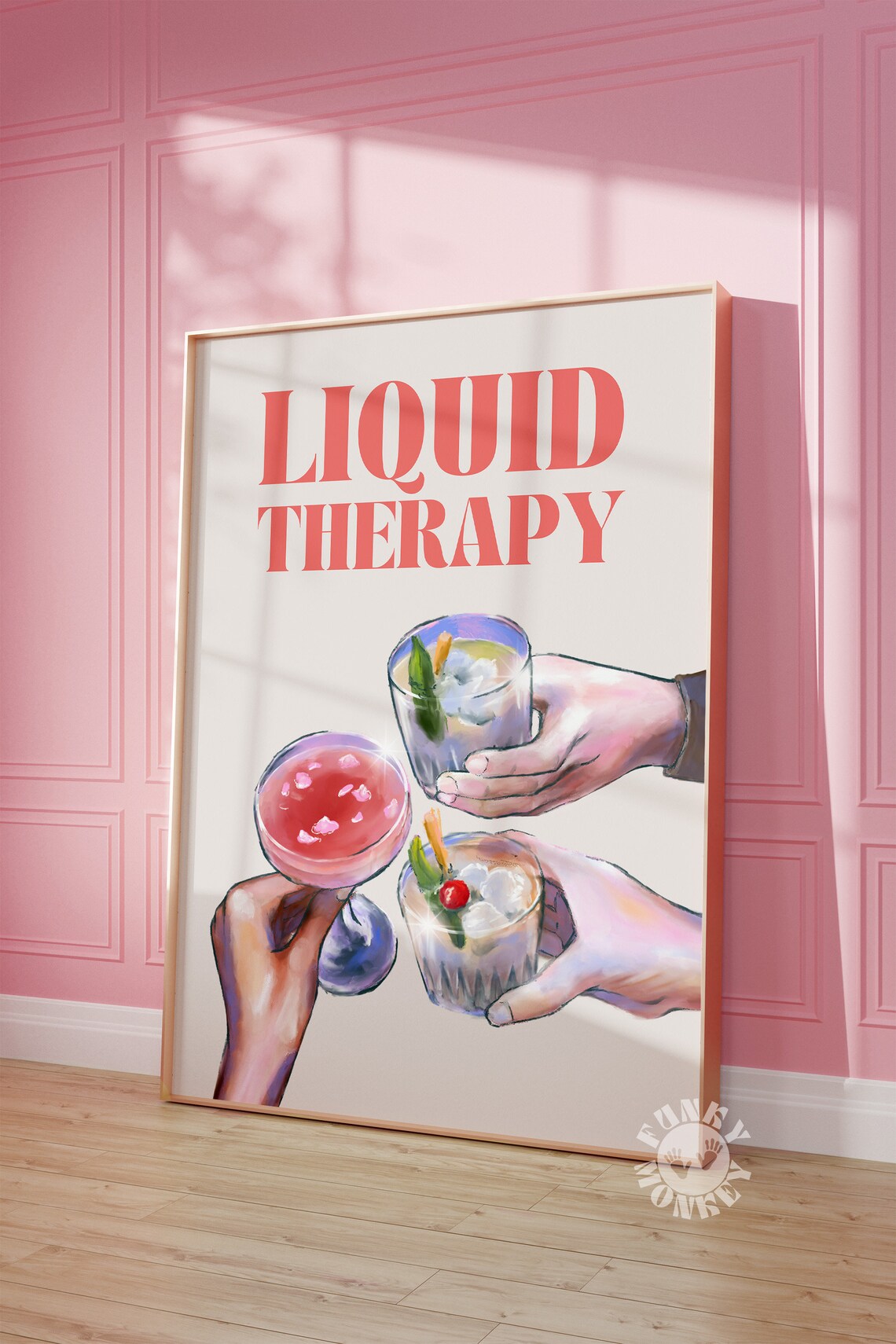Liquid Therapy Cocktail Toast Coral Lettering Bar Cart Poster - Image 3