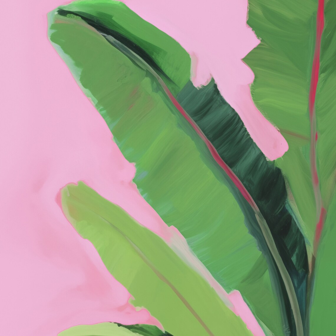 Tropical Leaves Art Print, Pink Summer Botanical