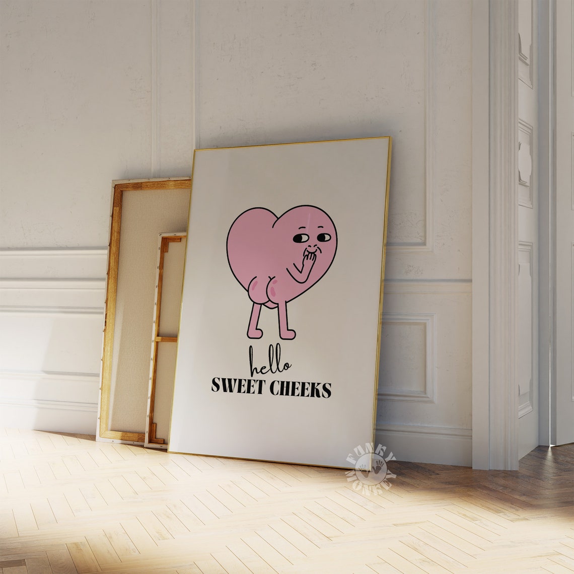 Hello Sweet Cheeks Funny Pink Heart Character Bathroom Poster
