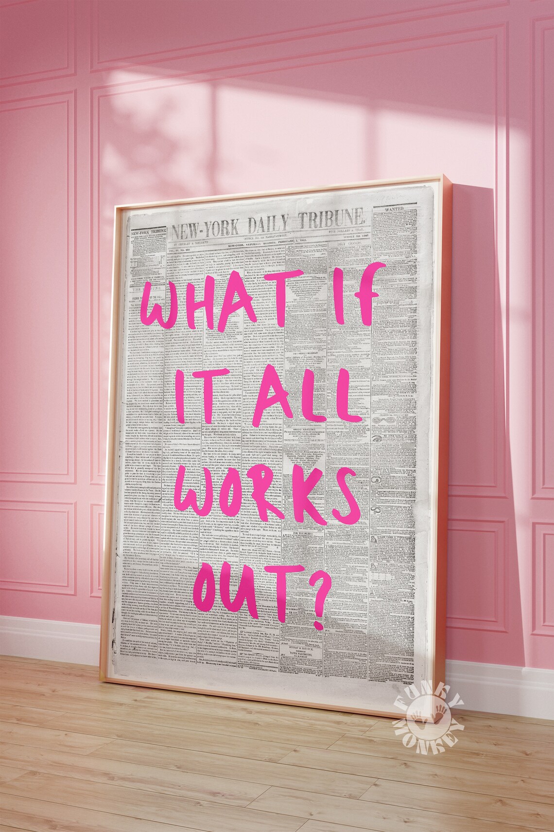 What If It All Works Out Pink Vintage Newspaper Quote Poster - Image 3