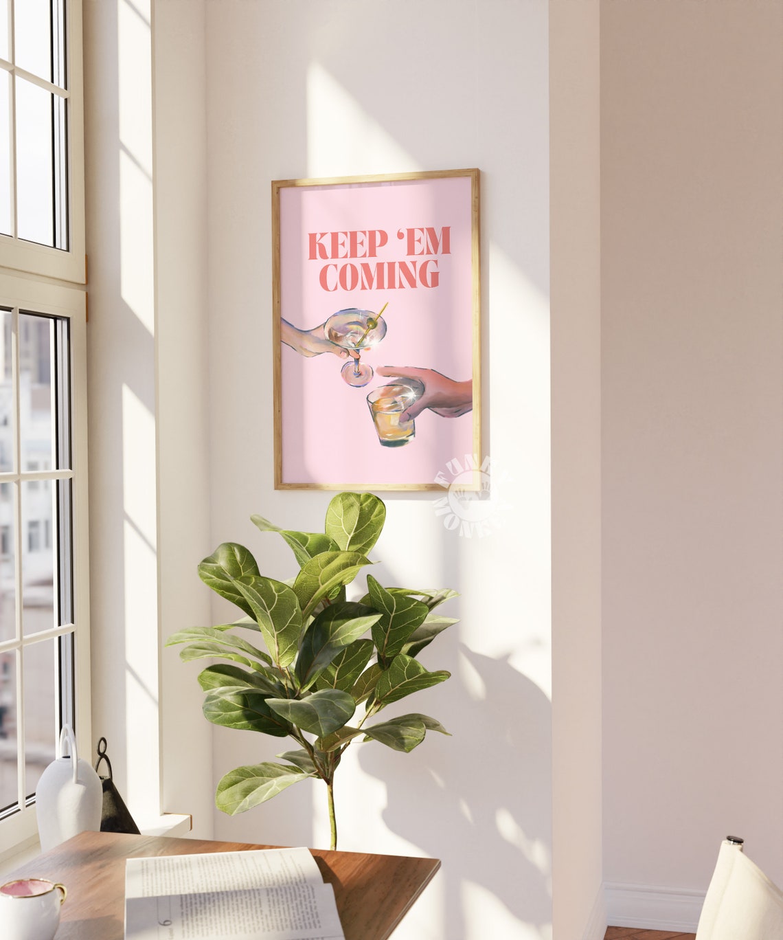 Keep Em Coming Martini Whiskey Toast Coral Girly Bar Cart Poster - Image 2