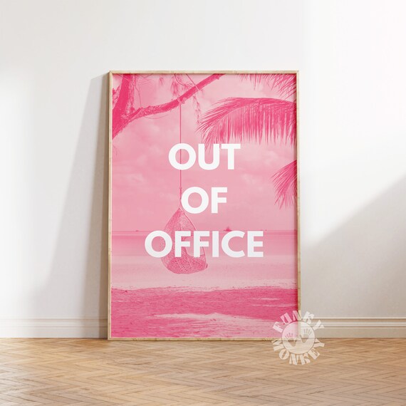 Out Of Office Pink Beach Vacation Typography Summer Quote Poster