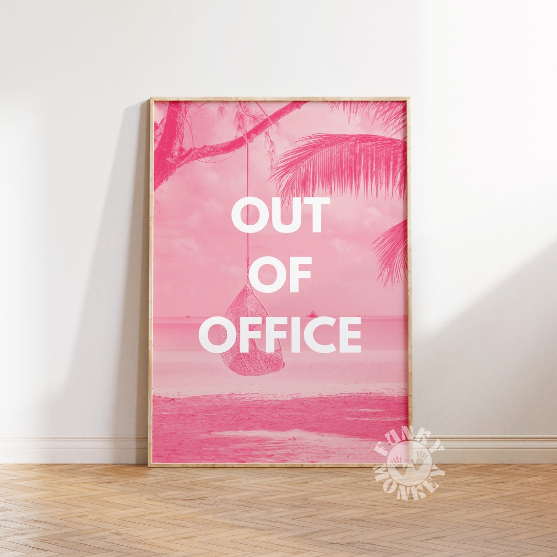 Out Of Office Pink Beach Vacation Typography Summer Quote Poster