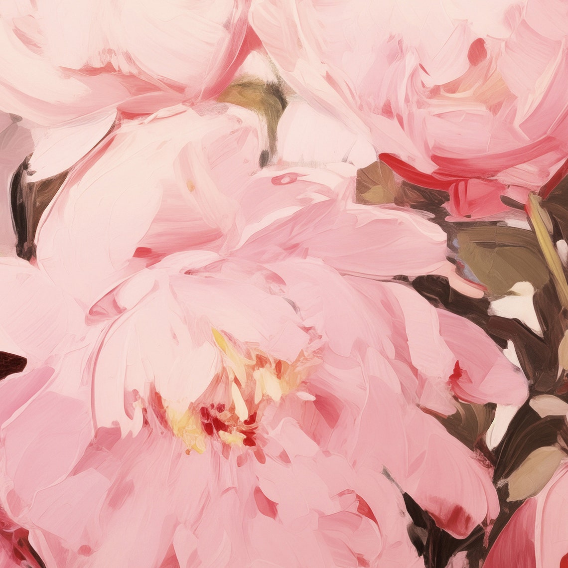 Blush Pink Peony Blossoms Abstract Floral Painting Wall Art Decor